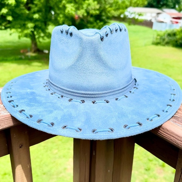 Blue Toile Dog Print Burned Suede Hat - Picture 3 of 5